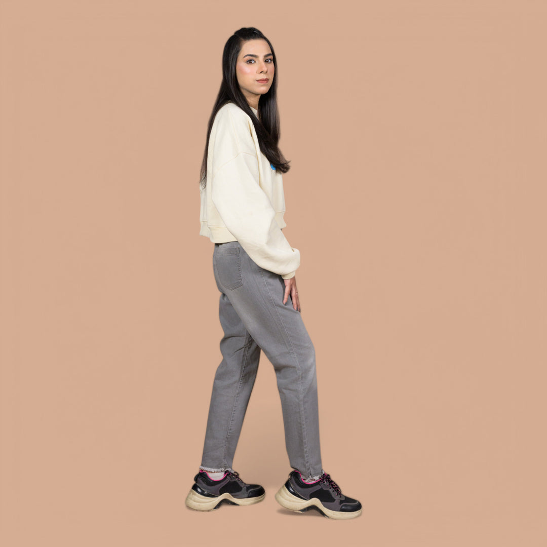 Slim Fit Hem Cut Pull-on | Denim Trousers For Women