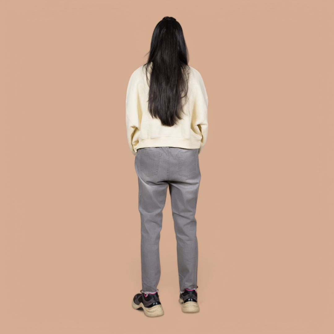 Slim Fit Hem Cut Pull-on | Denim Trousers For Women