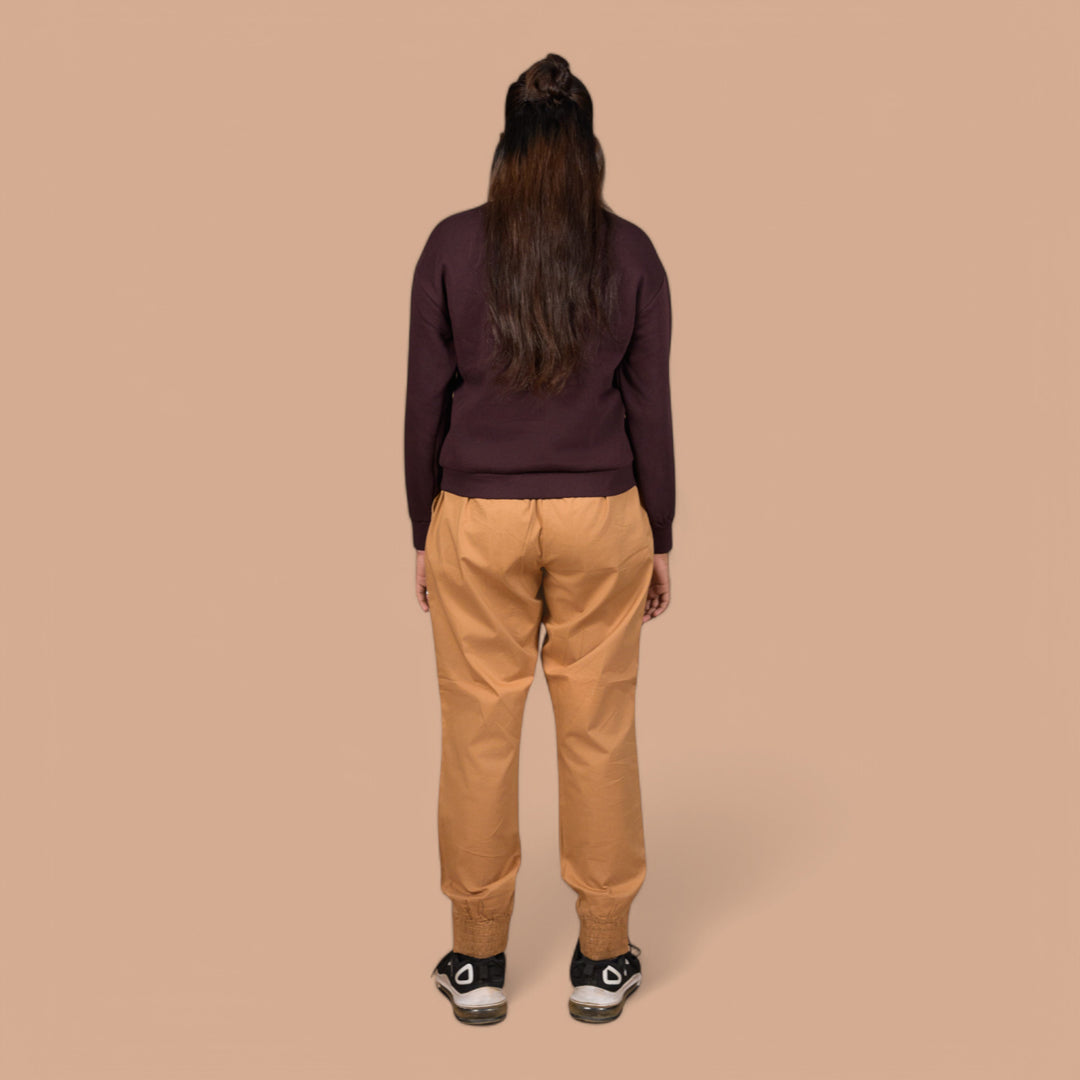 Women's Camel Brown Jogger-Style | Denim Trousers For Women