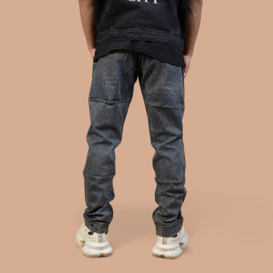 Denim Trousers with Ankle Zip & Ribbed Belt – Super Comfort | Stone Wash Look