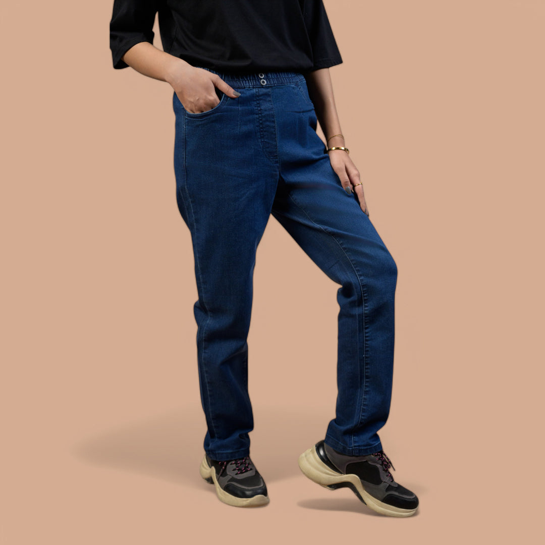 Straight Fit Pull-On Stretch | Denim Trouser For Women