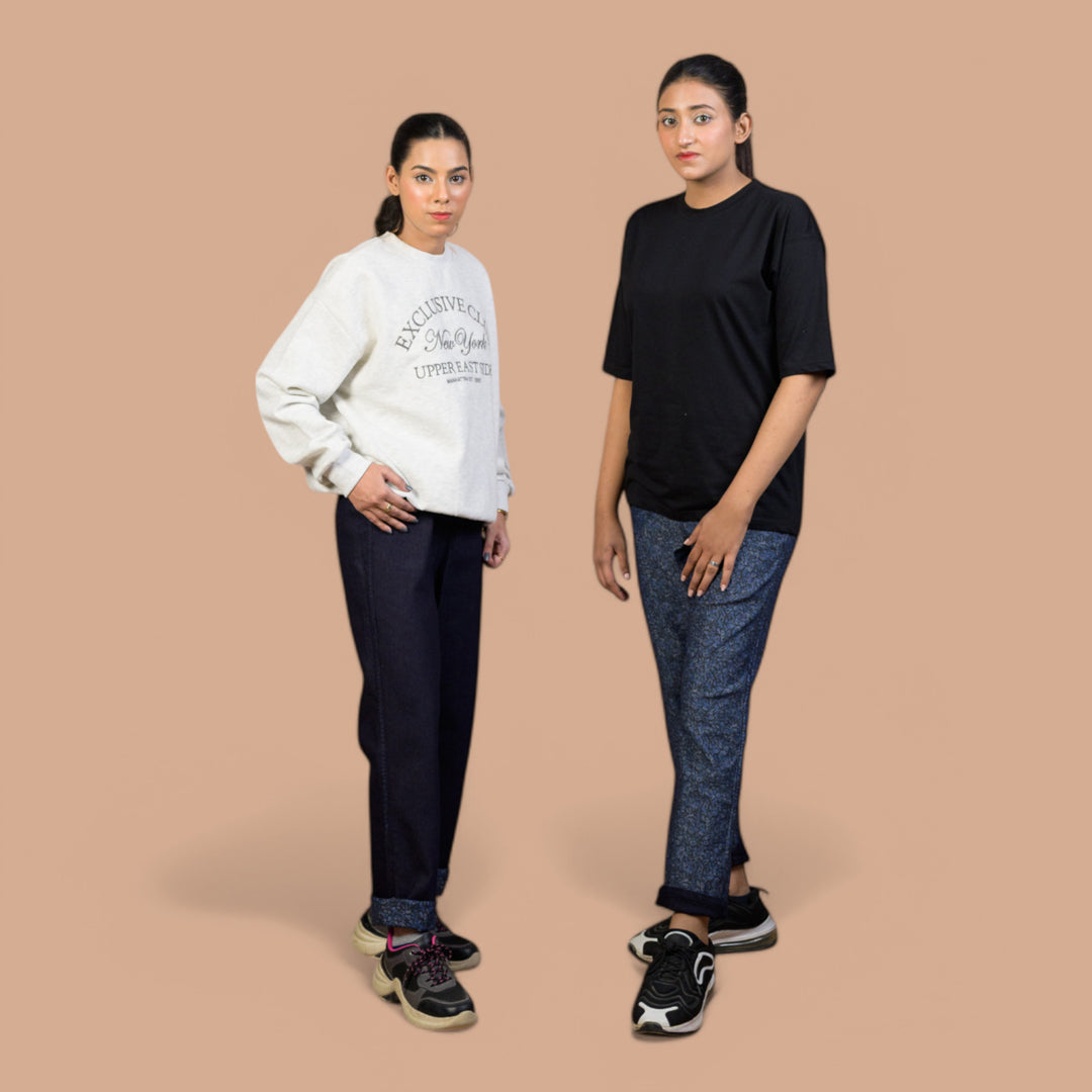 Reversible Pull-On Jeans with Elastic Waistband and Dual Pockets