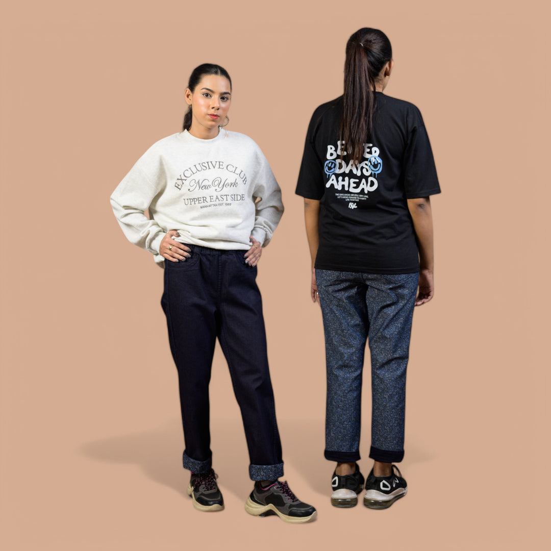 Reversible Pull-On Jeans with Elastic Waistband and Dual Pockets