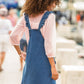 Denim overall dress with ruffled straps