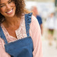 Denim overall dress with ruffled straps
