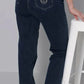 Elegant Denim Jeans With Back Embroidery