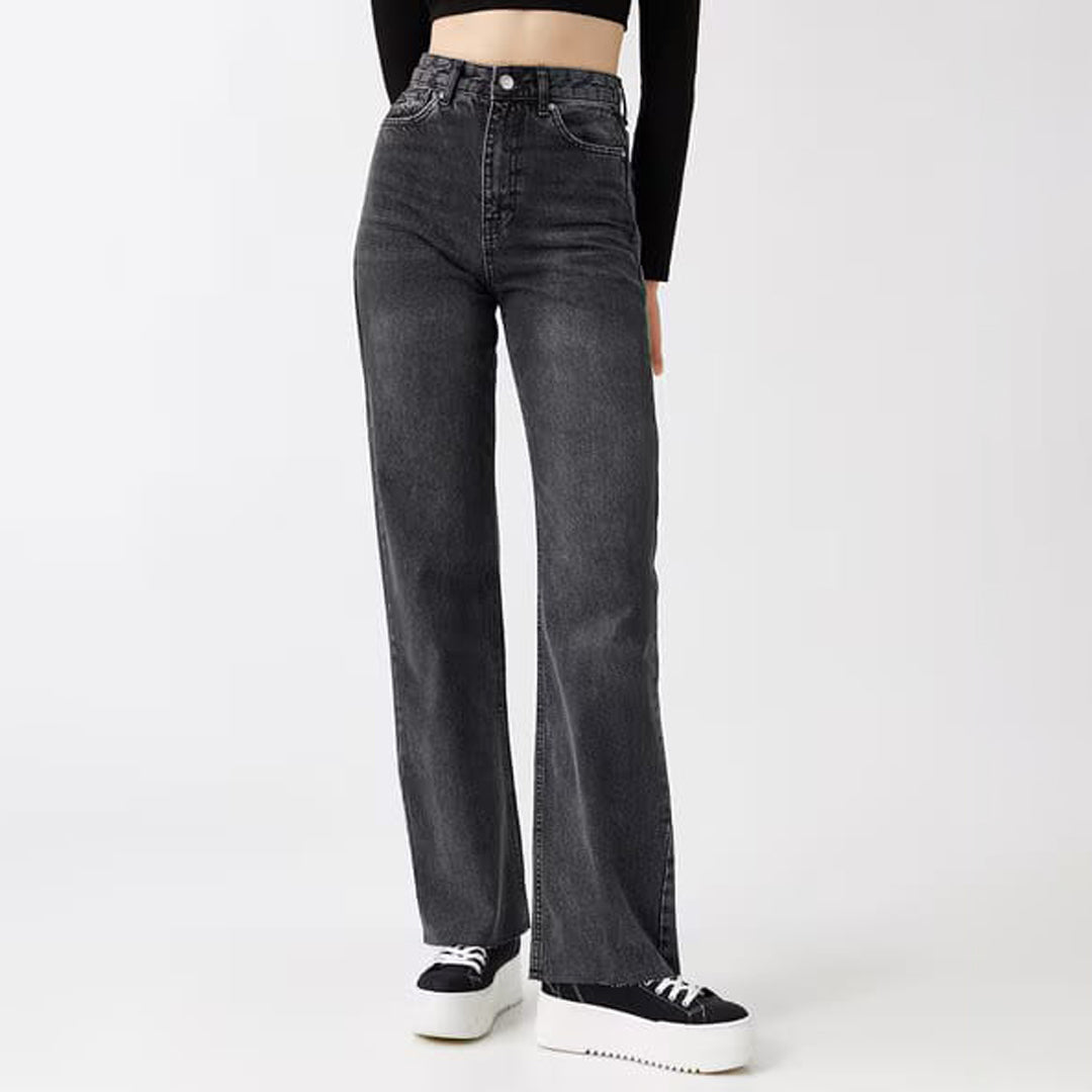 DOLLYWOOD | Wide and Straight, 4-Pocket- Wide leg- Jeans - Charcoal Grey