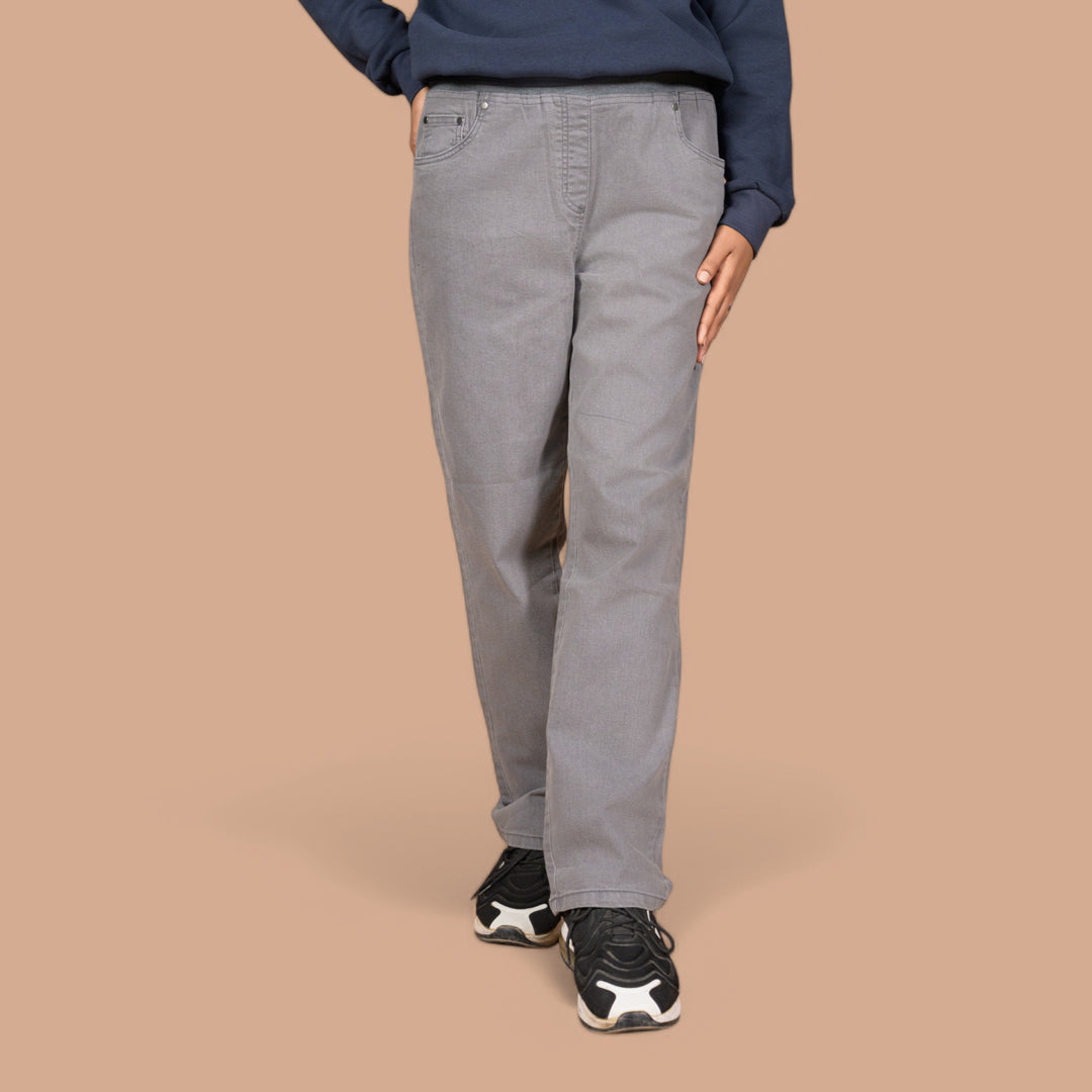 Straight-Fit Denim Trousers with Rib Belt | Power Stretch | Jegging For Women