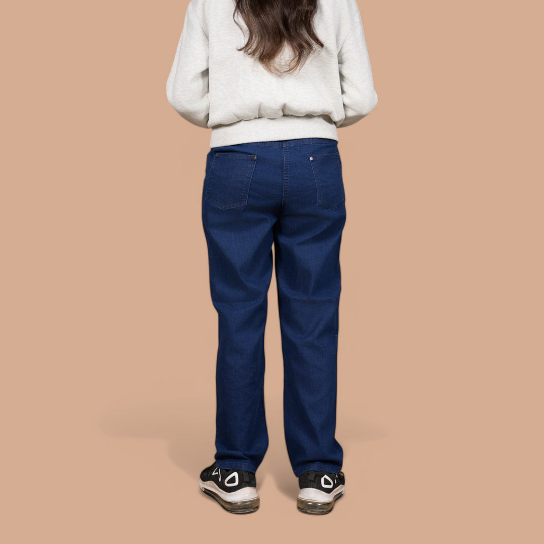 Straight-Fit Denim Trousers with Rib Belt | Power Stretch | Jegging For Women