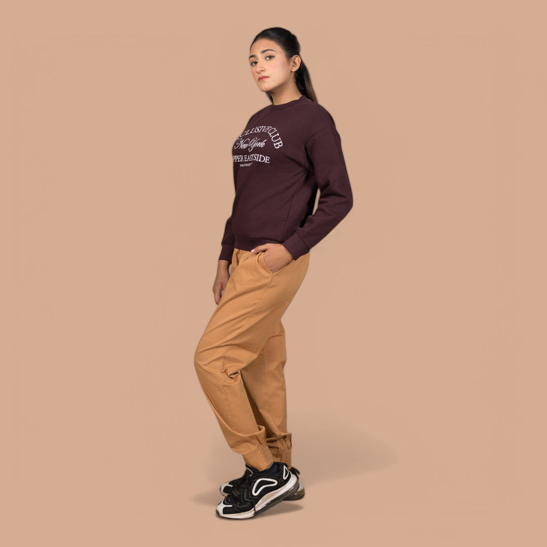 Women's Camel Brown Jogger-Style | Denim Trousers For Women