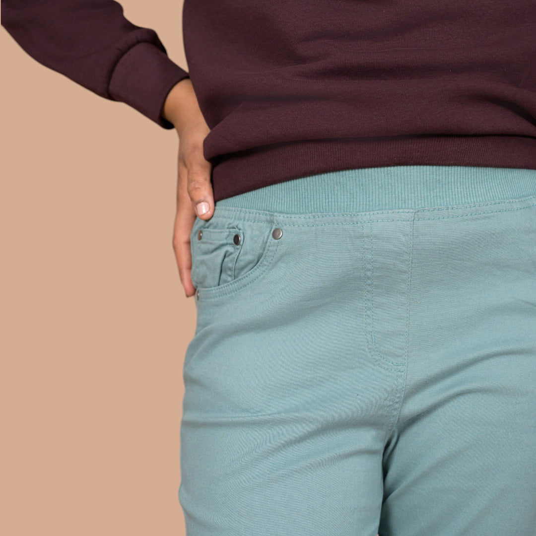 Straight-Fit Denim Trousers with Rib Belt | Power Stretch | Jegging For Women