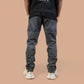 Denim Trousers with Ankle Zip & Ribbed Belt – Super Comfort | Stone Wash Look