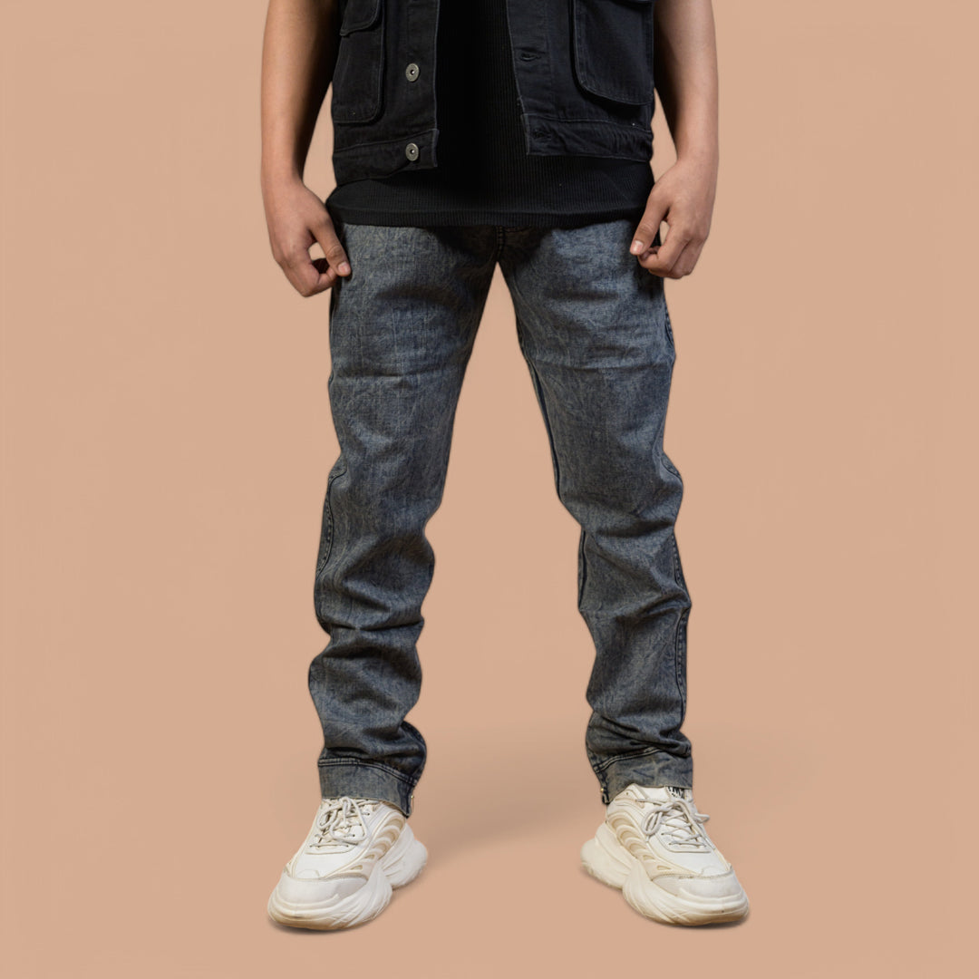 Denim Trousers with Ankle Zip & Ribbed Belt – Super Comfort | Stone Wash Look