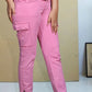 Pink Twill Cargo Pants with Bottom Hem Zippers