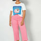 High Rise Stretchable Pink Wide Leg Jeans